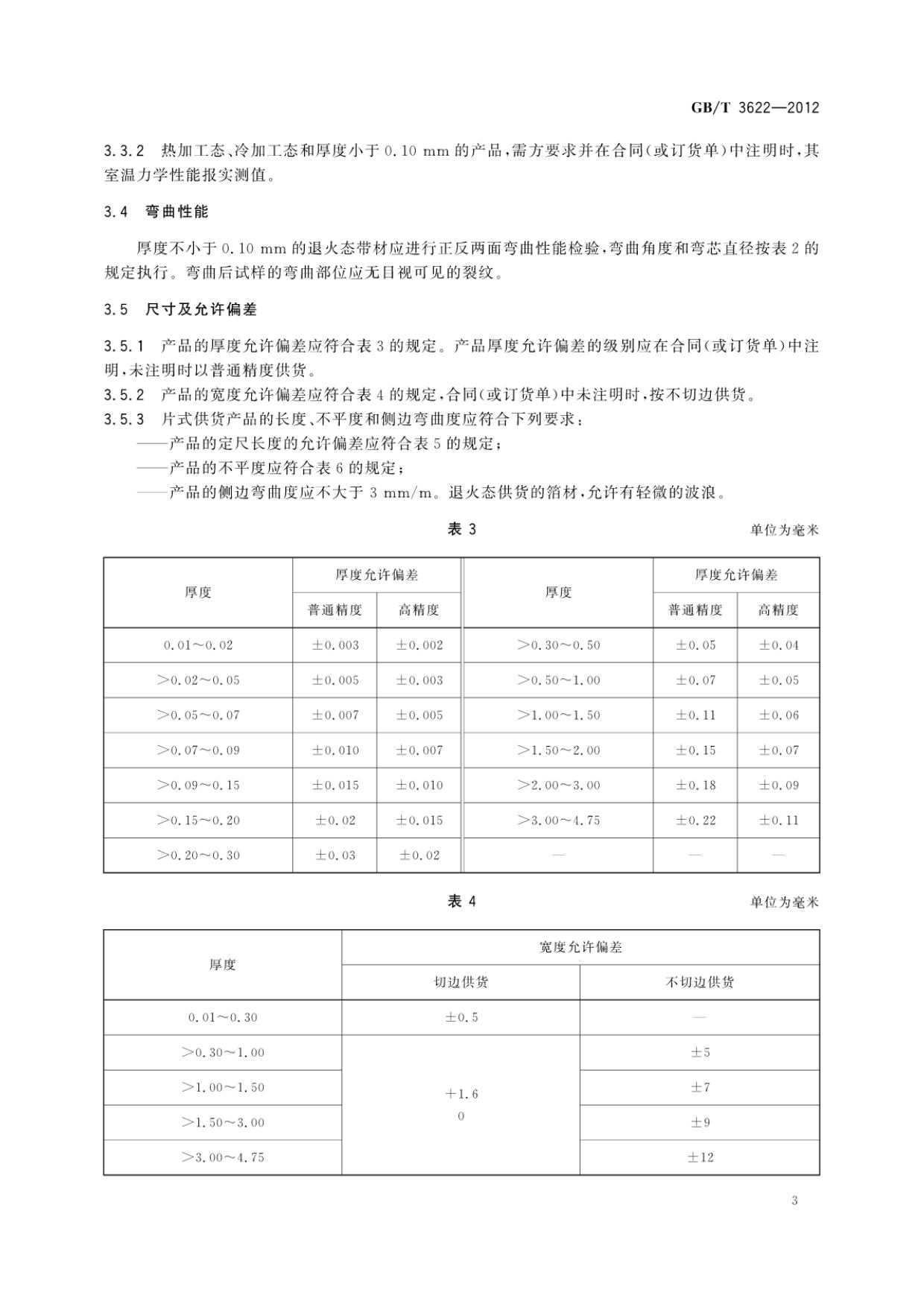 鈦及鈦合金帶箔材國家標準GB/T 3622-2012